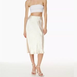 Babaton Midi satin silk slip skirt size 0 aritzia cream white